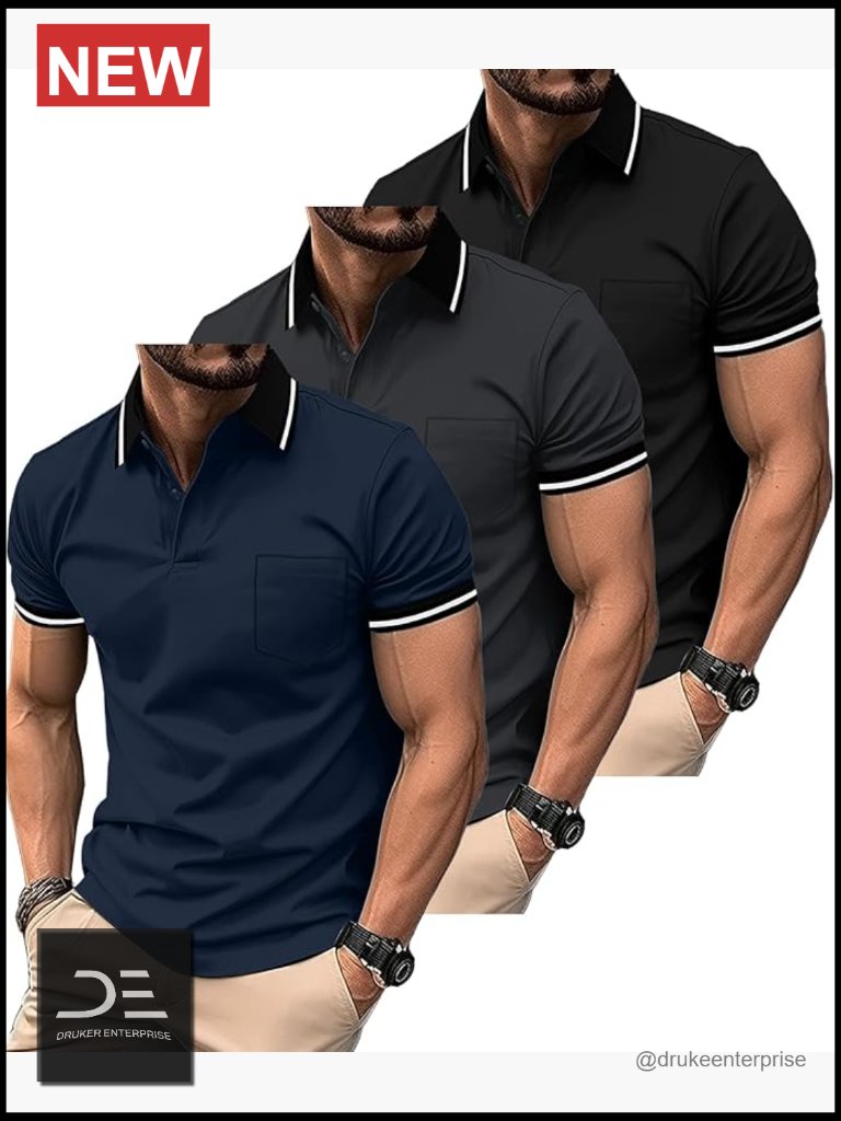 3 Pack Men Polo Shirts Short Sleeve With Pocket Moisture Wicking Active Shirts
